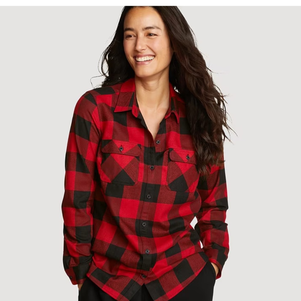 Eddie Bauer Red and Black Plaid Button Down Shirt